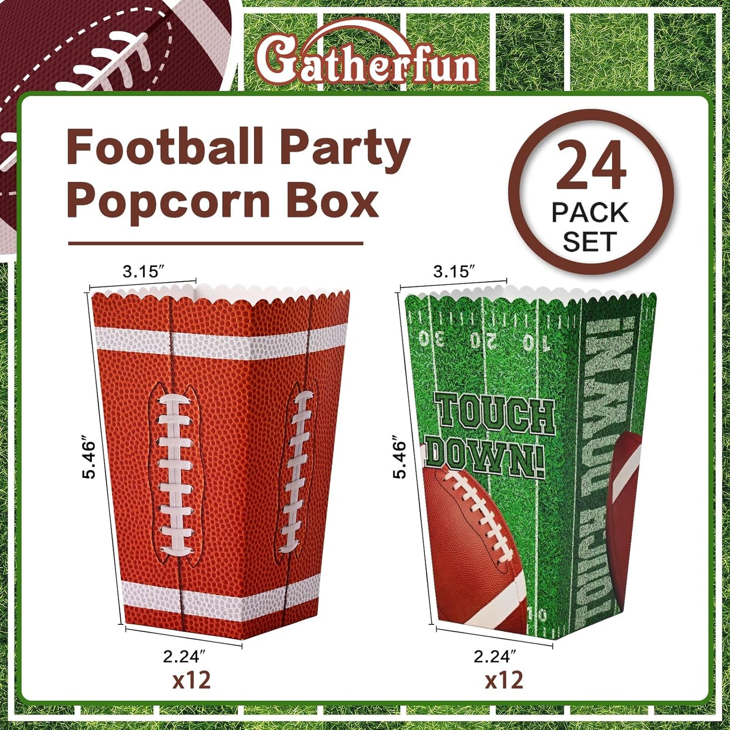 Football Party Supplies Kit for 24 - Popcorn Boxes，Popcorn Buckets for Birthday, Tailgate Celebrations | Football Party Favors & Decorations Set