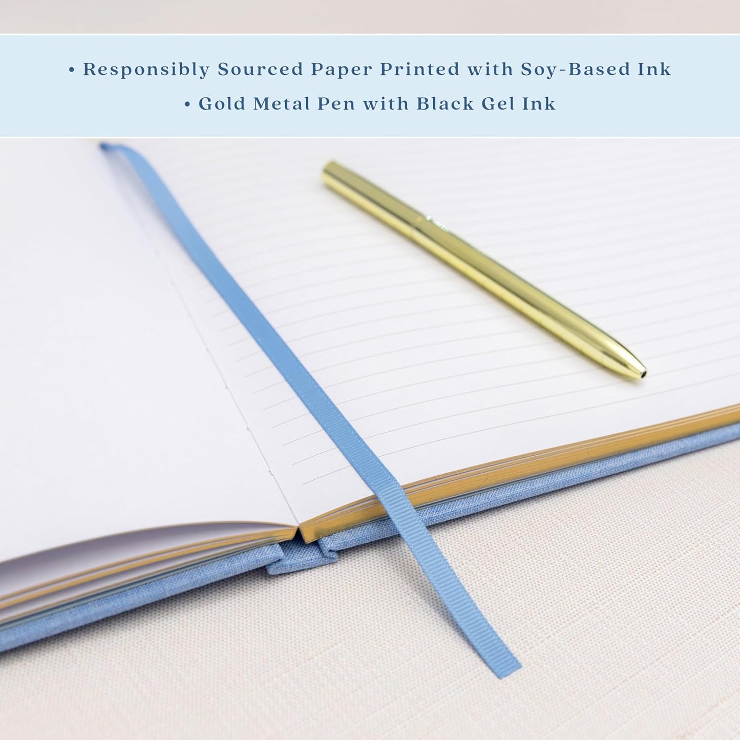 ELYN Linen Guest Book, Sign in Book for Wedding Reception, Birthday, Baby Shower & Events, Matching Gold Gel Pen, Photo Pockets & Table Sign, 80 Pages (Blank & Lined), Large, 11.5 in x 8.5 in (Linen)