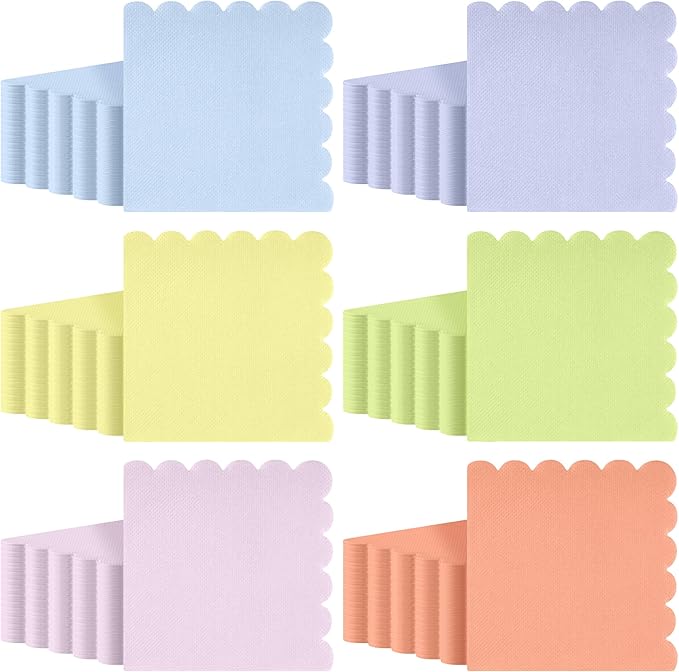 durony 150 Pack Scalloped Napkins 5 x 5 Inch Disposable Paper Napkins Gradient Color Napkins with Scalloped Edges for Dinner Wedding Birthday Party Supplies, Pastel Rainbow