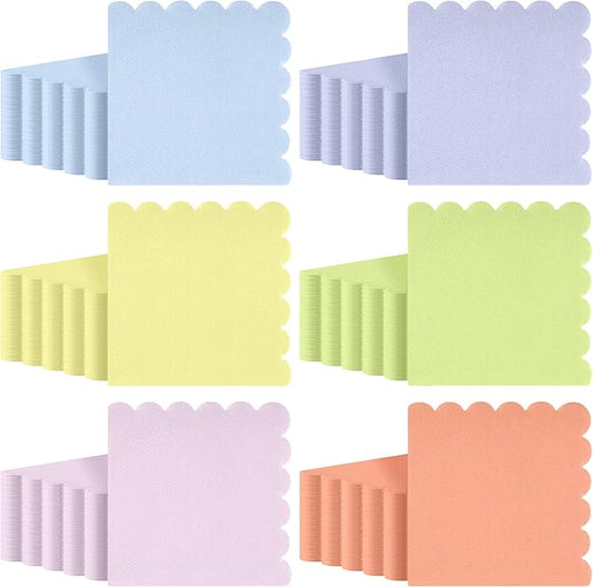 durony 150 Pack Scalloped Napkins 5 x 5 Inch Disposable Paper Napkins Gradient Color Napkins with Scalloped Edges for Dinner Wedding Birthday Party Supplies, Pastel Rainbow
