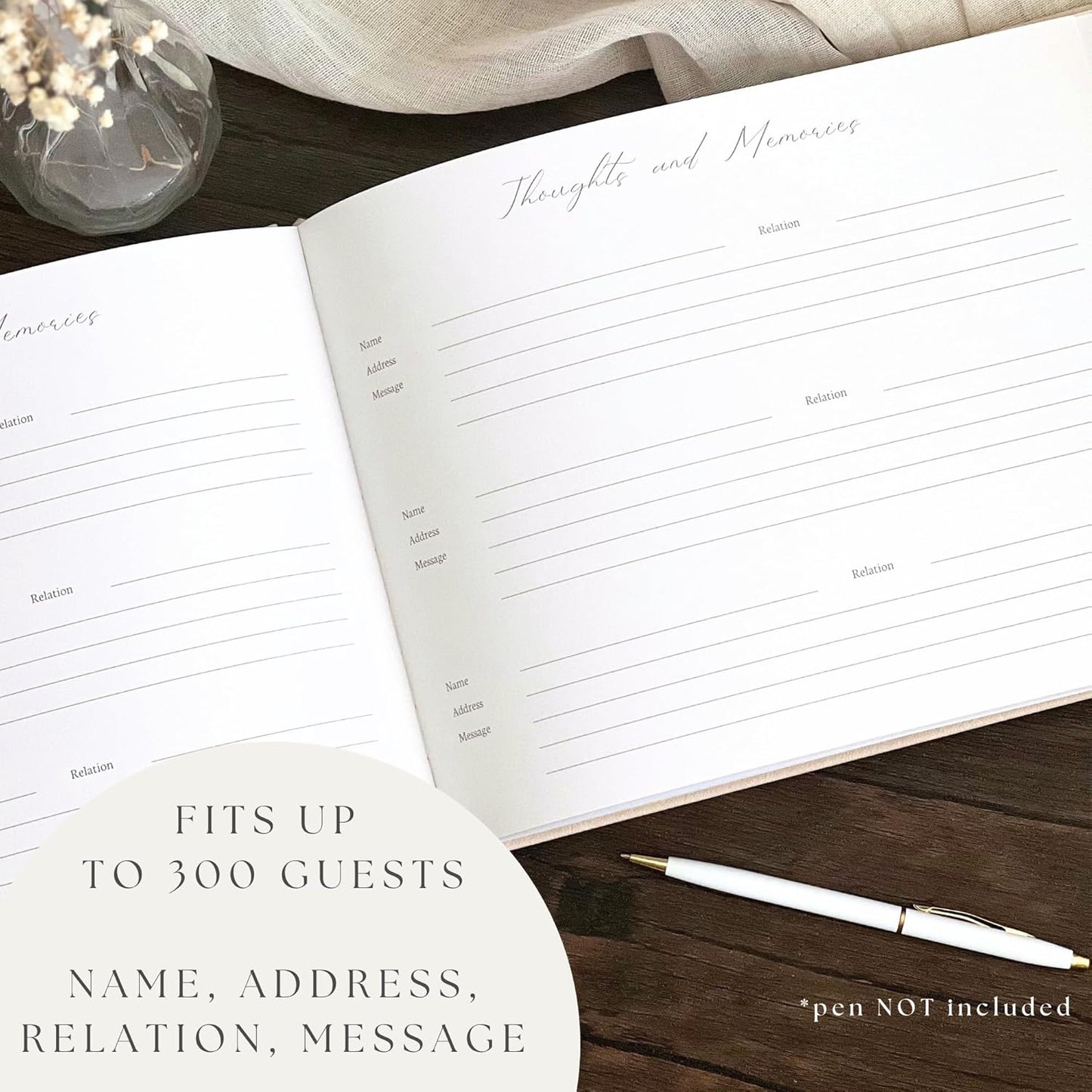 Funeral Guest Book for 2026 Celebration Of Life Memorial Service - Leather Memory Book for Funeral Guests to Sign In with Condolence Memory Table Sign & Back Pocket - Beige Guestbook