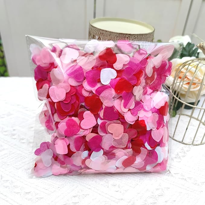1 Inch White Pinks Red Tissue Paper Heart Confetti Wedding Reception Decoration Table Scatter Pack of 100 Grams