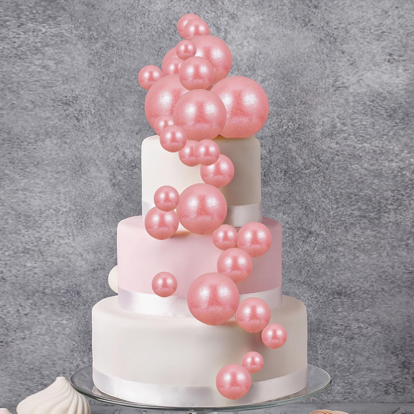 30Pcs Balls Cake Topper Glitter Foam Ball Cake Picks Mini Balloon Cupcake Insert Bubble Balls DIY Decoration for Baby Shower Wedding Anniversary Kids Birthday Graduation Party Cake Decorations Pink