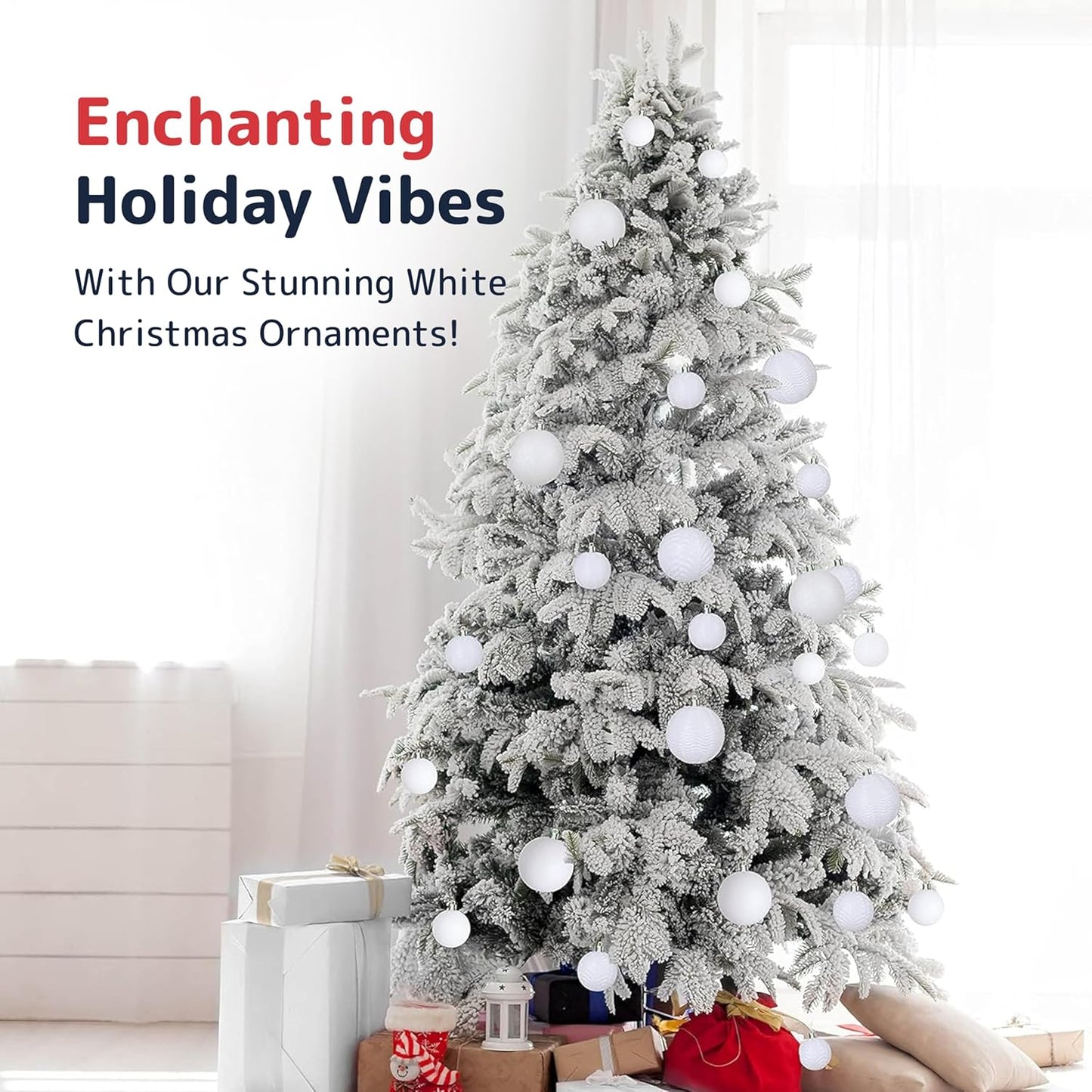 Prextex 36pc Shatterproof White Christmas Balls Ornament Set - Festive Christmas Tree Ornaments in 3 Different Sizes and 6 Styles - Holiday Decoration with Hanging Loops for Tree, Wreath, Party Decor