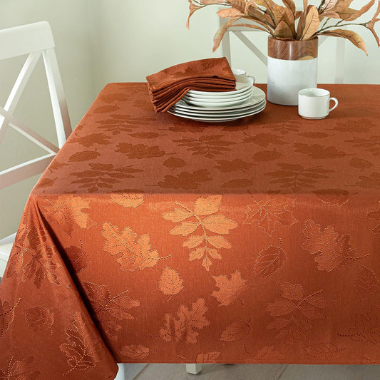 Benson Mills Harvest Legacy Damask Fabric Table Cloth Fall, Harvest, and Thanksgiving Tablecloth (Rust/Burnt Orange, 52" x 70" Rectangular)
