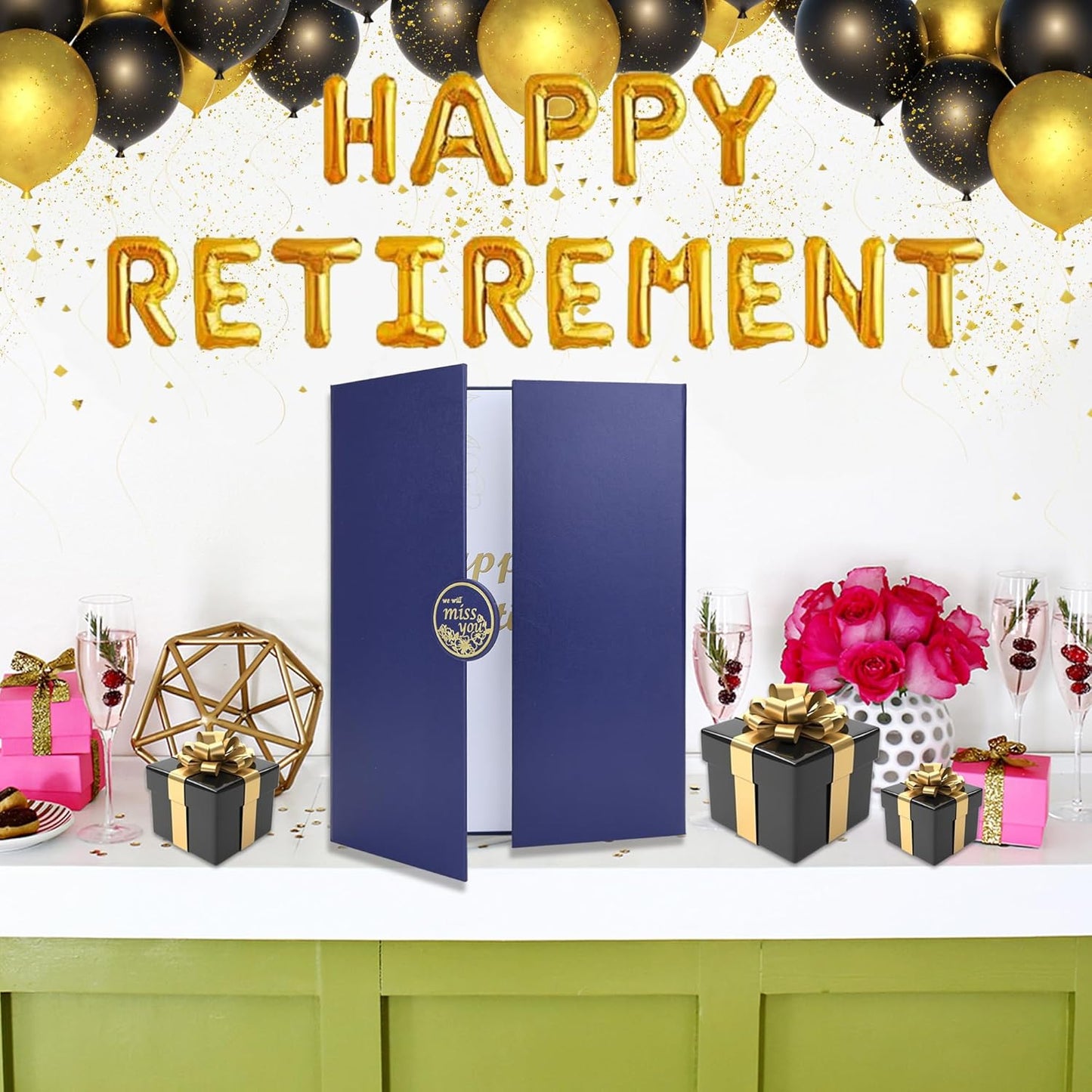 Retirement Party Decorations, Retirement Card for Man Woman, Blue Gold Farewell Guest Book Alternative, Happy Retirements Gifts Signature Board Book for Farewell Party Supplies (Blue)