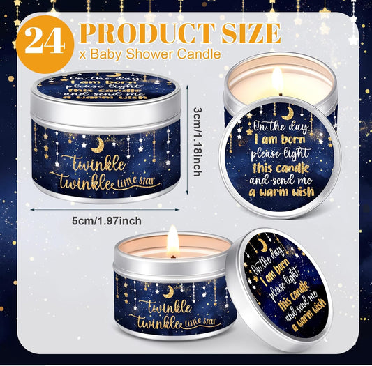 MTLEE 24 Pcs Twinkle Little Star Baby Shower Party Favors Candles Lavender Scented Baby Shower Favors for Guests Rustic Tealights Candles Gender Reveal Return Gifts Girl Boy(1.2 Oz, Blue)