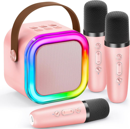 Mini Karaoke Machine for Kids, 2025 TOP Toys Christmas Birthday Gifts Ideas for Girls Ages 4, 5, 6, 7, 8, 9, 10, 12+ Years Old, Portable MP3 Player with 2 Wireless Mics for Party