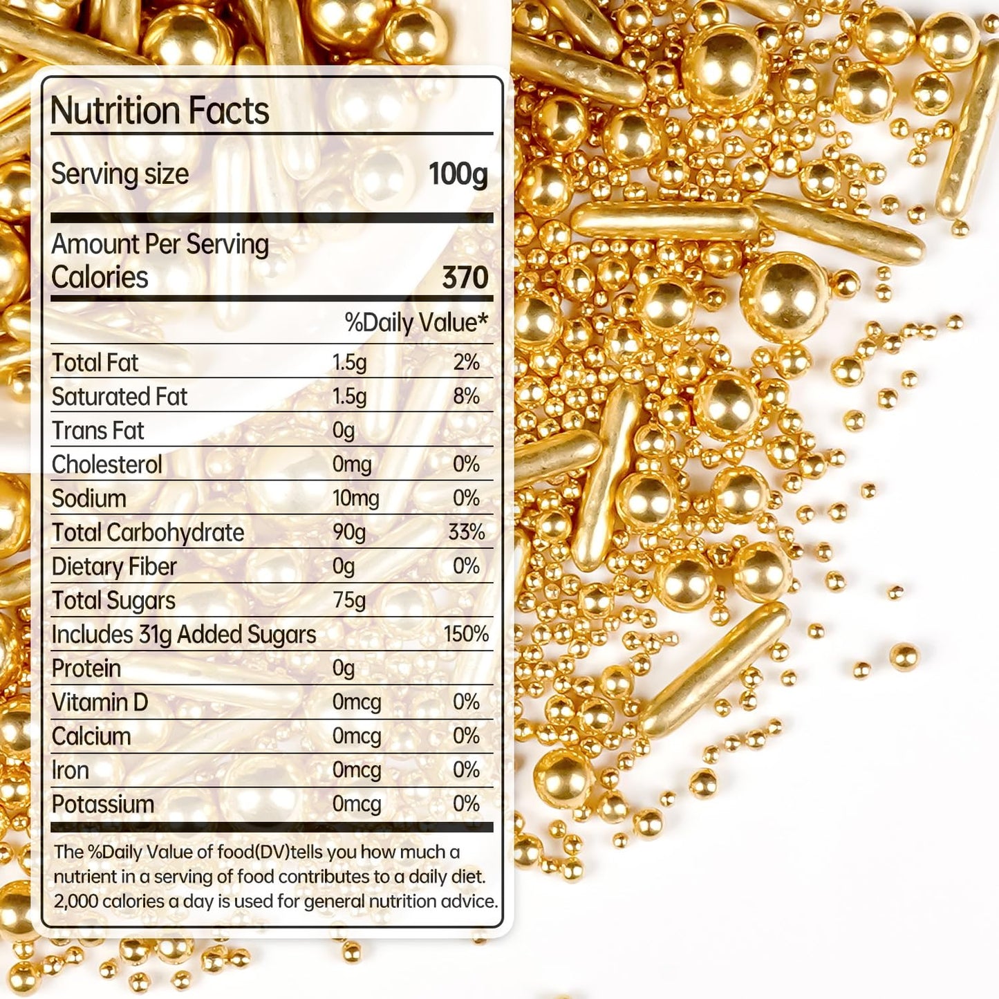 Gold Pearl Rods Sprinkles for Christmas Decorating, Edible Sugar Pearls Rods Candy, 150g/5.29oz, Mix Size Cake Topper Donuts Cupcake Cookie Dessert Decorations, Holiday, Wedding Party, Easter Supplies