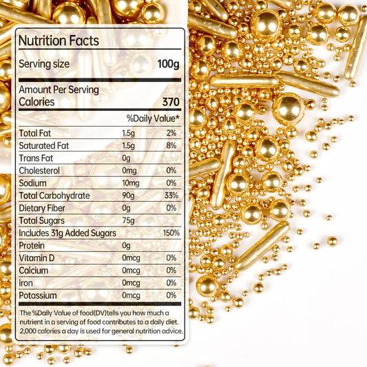 Gold Pearl Rods Sprinkles for Christmas Decorating, Edible Sugar Pearls Rods Candy, 150g/5.29oz, Mix Size Cake Topper Donuts Cupcake Cookie Dessert Decorations, Holiday, Wedding Party, Easter Supplies