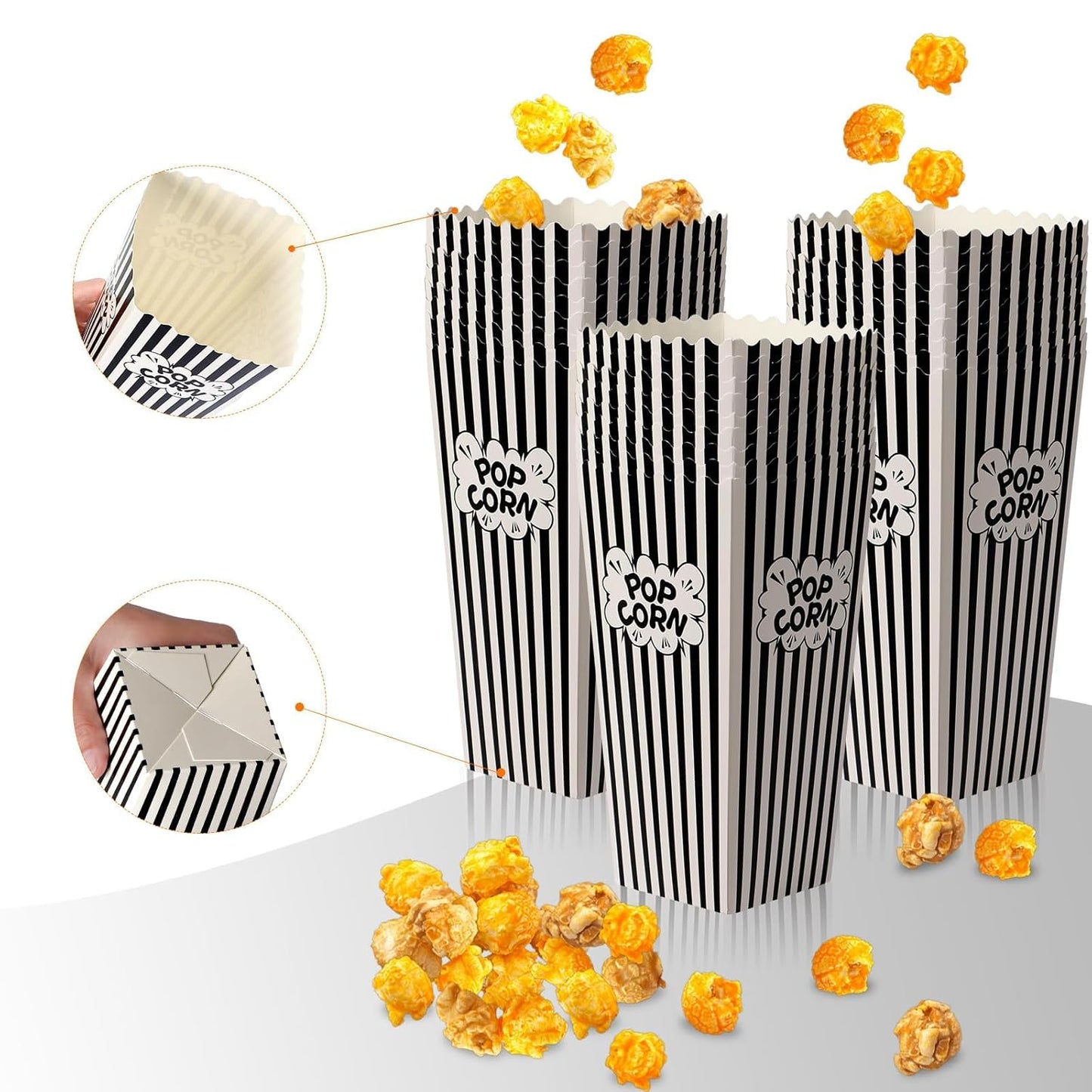 DECYOOL Popcorn Boxes, 18 Movie Night Popcorn Paper Buckets 7.88 Inches Tall Large & Holds 46Oz Capacity Popcorn Bags Individual Servings for Home,Carnival Party Supplies