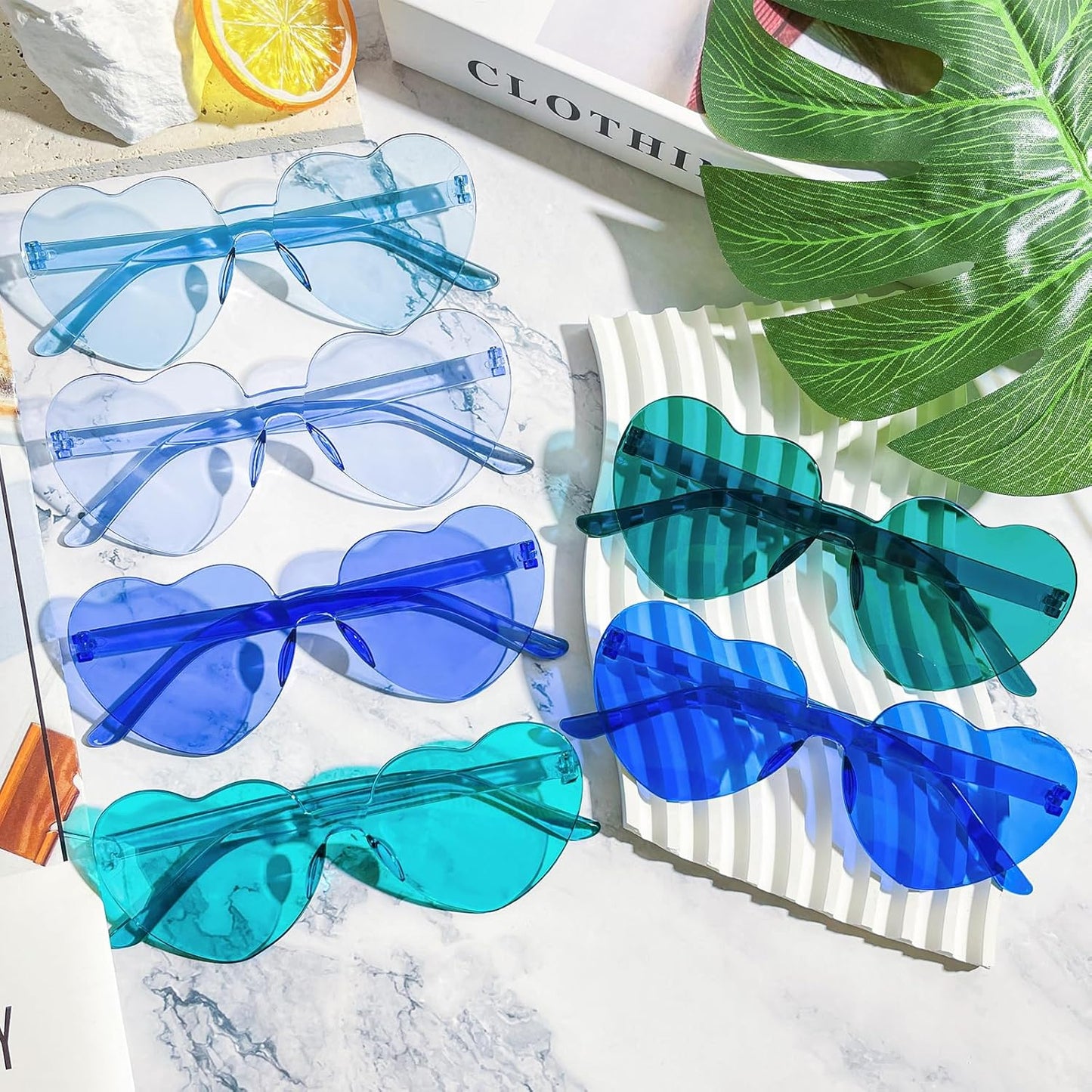 18 Heart Shape Rimless Sunglasses Transparent Candy Color Party Glasses Colored Eyewear for Women