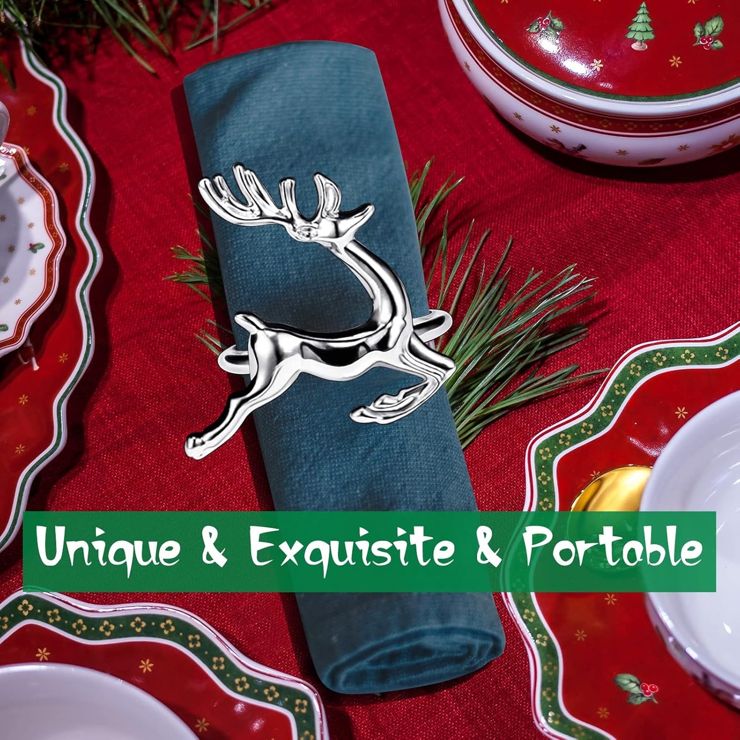 legigo Set of 12 Christmas Deer Napkin Rings for Dinning Table Setting - Metal Napkin Holder Rings for Xmas Dinner Holiday Party, Wedding Receptions Dinning Table Setting (Sliver)