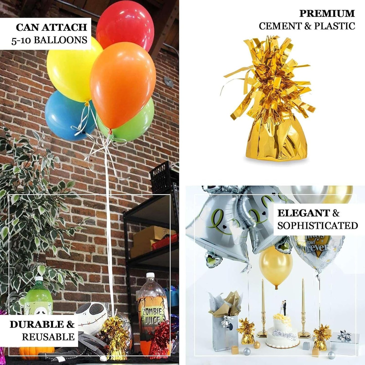Efavormart 12 Pack Metallic Gold Foil Tassel Top Party Balloon Weights, 5.5oz 5"