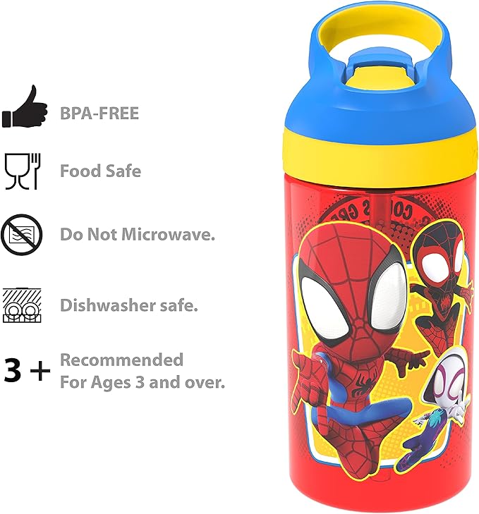 Zak Designs 5-Piece Dinnerware Set, Marvel Spidey and His Amazing Friends - Durable Plastic & Stainless Steel - Includes Water Bottle, Plate, Bowl, Fork & Spoon - Suitable for Kids Ages 3+