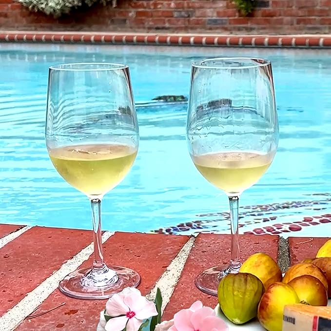 Lily's Home Unbreakable Chardonnay Wine Glasses, Made of Shatterproof Plastic and Ideal for Indoor and Outdoor Use, Reusable 12oz. Set of 4