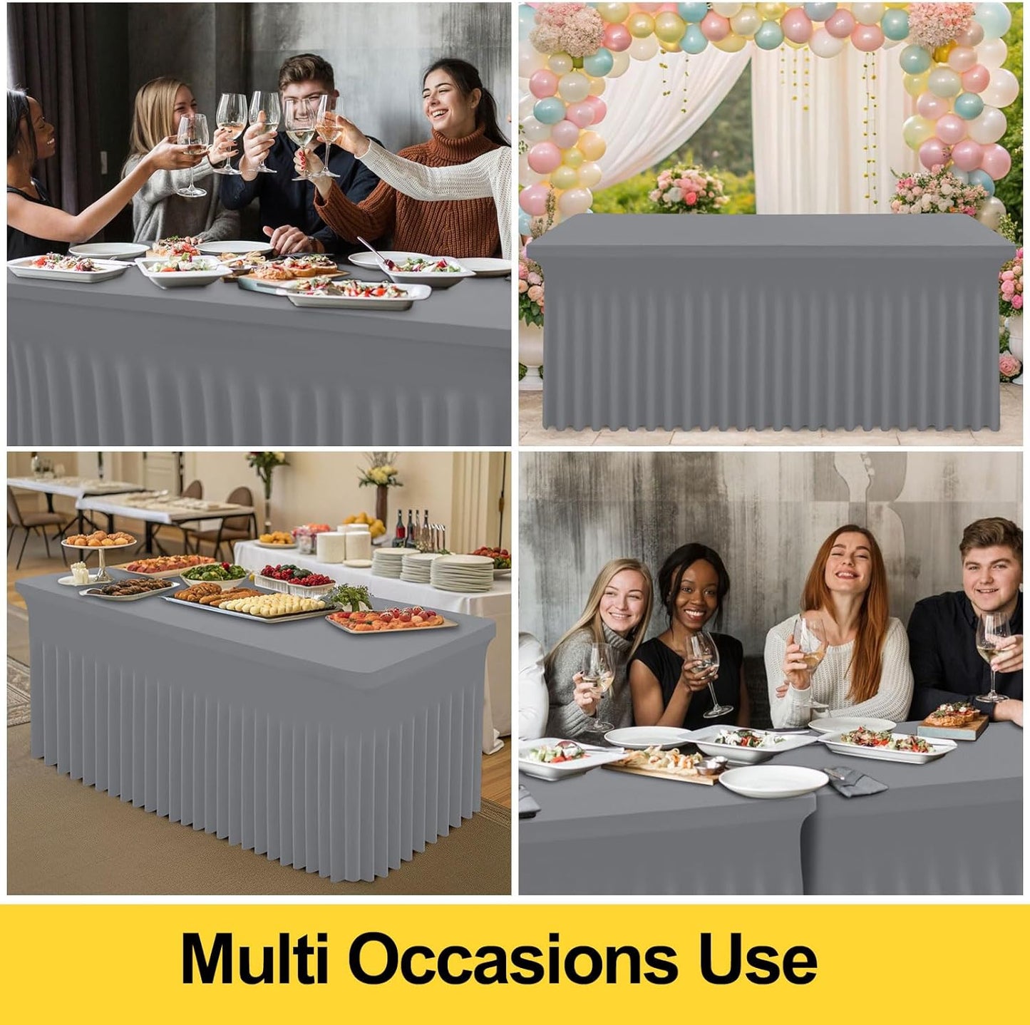 Smiry Spandex Tablecloth, Elastic Fitted Stretch Tablecloth for 8FT Rectangle Tables, Waterproof Washable Table Cover Skirt for Outdoor, Wedding, Banquet & Parties (Grey, 96Lx30Wx30H Inch)