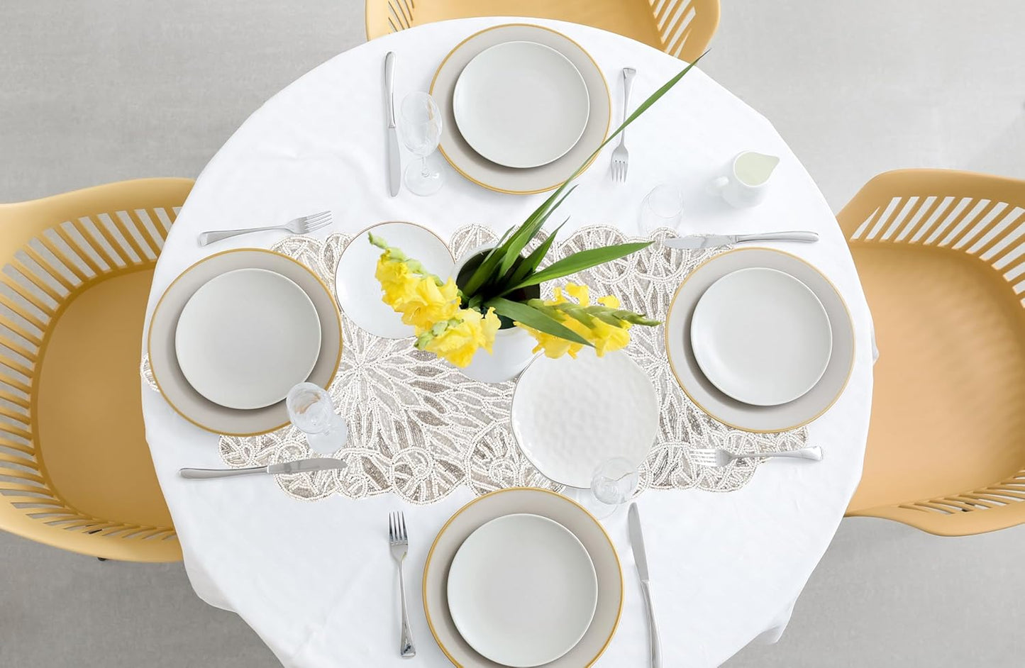 Beaded Table Runner - Elegant Indoor/Outdoor Decor for Weddings, Holidays, Gatherings, Parties, Dining & Special Occasions, Festive Home Decor (White Silver) - CLEENTABLE