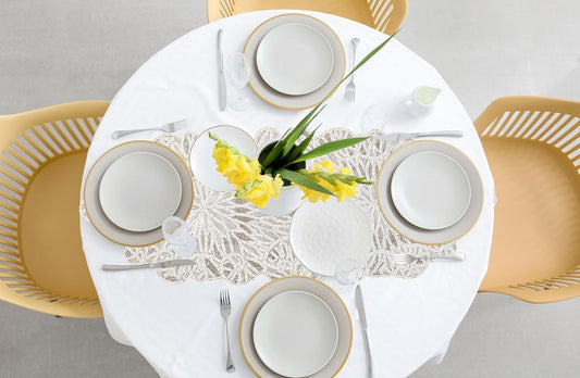 Beaded Table Runner - Elegant Indoor/Outdoor Decor for Weddings, Holidays, Gatherings, Parties, Dining & Special Occasions, Festive Home Decor (White Silver) - CLEENTABLE