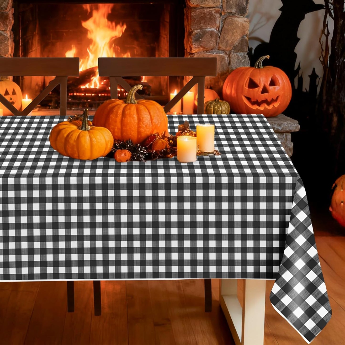 Childom 3 Pack Black and White Checkered Tablecloths 54"x108" Disposable Plastic Table Cloths Buffalo Plaid Tablecloths for Home,Halloween,Picnic Table Covers for Pizza Party,Race Car Birthday Decors