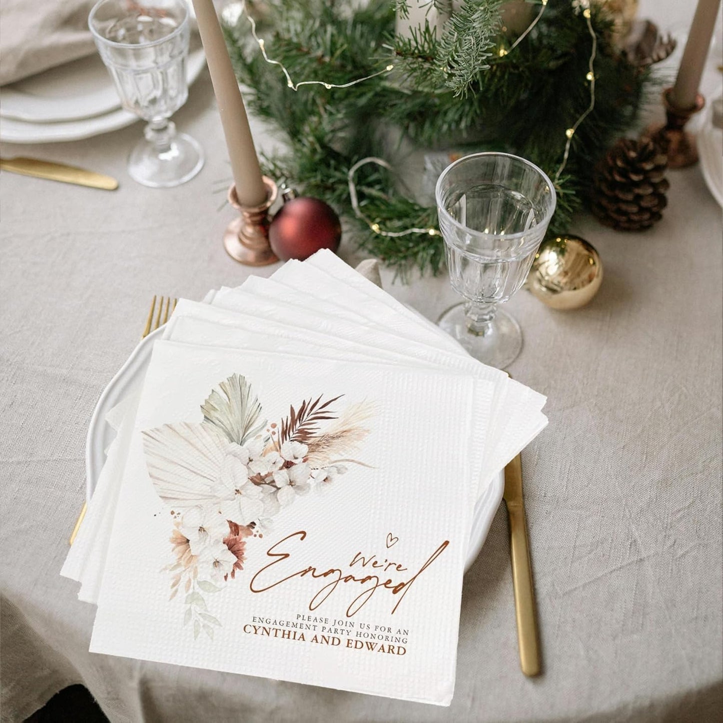 Luxury Custom 'We're Engaged' Wedding Napkins - 15pcs, Engagement Decorations for Party