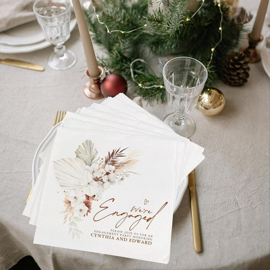 Luxury Custom 'We're Engaged' Wedding Napkins - 15pcs, Engagement Decorations for Party