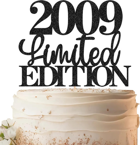 Limited EDITION 2009 Cake Topper - Black Glitter Happy 16th Birthday Party Cake Decoration Supplies, Cheer to 16 Years Cake Bunting Decor for 16th Birthday Party Photo Booth Props