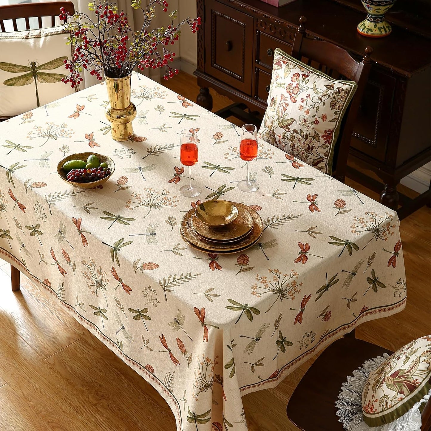 ISAENNE Designer Floral Linen Small Square Tablecloth,French Off White Elegant Table Cloth,Washable Home Decor Tablecloths for Dining Thanksgiving Kitchen Christmas Party,55"*55"-Grace B