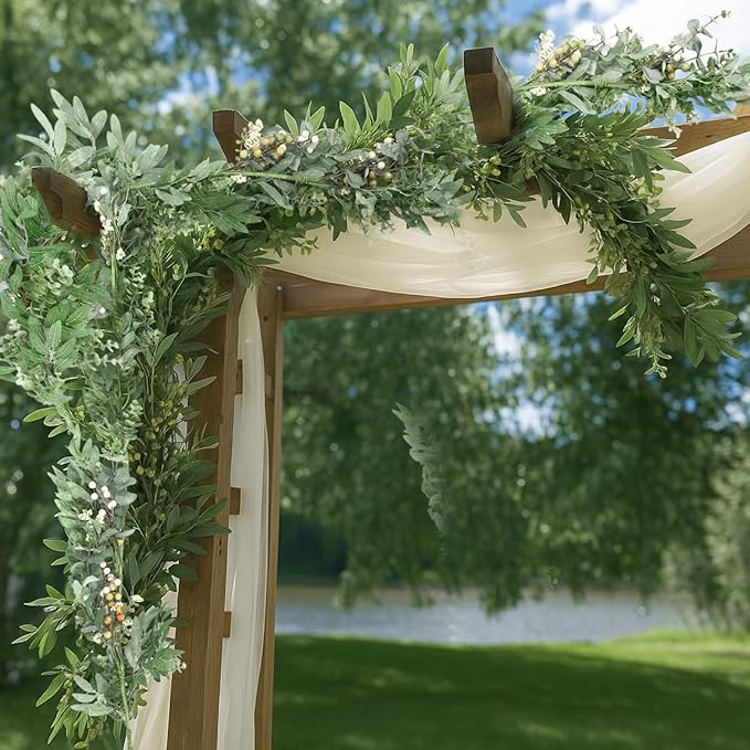 Giegxin 1 Pack Wedding Faux Eucalyptus and Olive Greenery Garland, 5.9 ft Artificial Vines Hanging Eucalyptus Leaves Mixed Berry Wreaths for Wedding Arch Wall Doorways Table Runner Decoration