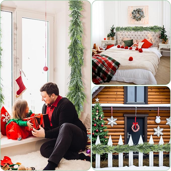 2 Pack 6FT Christmas Eucalyptus Cedar Faux Pine Cypress Garland for Mantle Stairs Wall Table Indoor Outdoor Xmas Decor