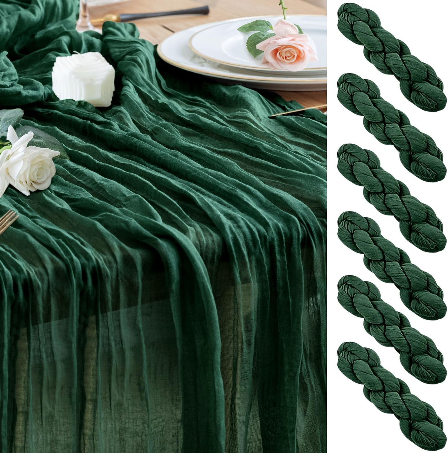 Wokceer Cheesecloth Table Runner 6Pack 10FT Emerald Green Christmas Gauze Cheese Cloth Table Runner for Party Long Rustic Sheer Table Runners for Baby Bridal Shower Wedding Easter Table Decor