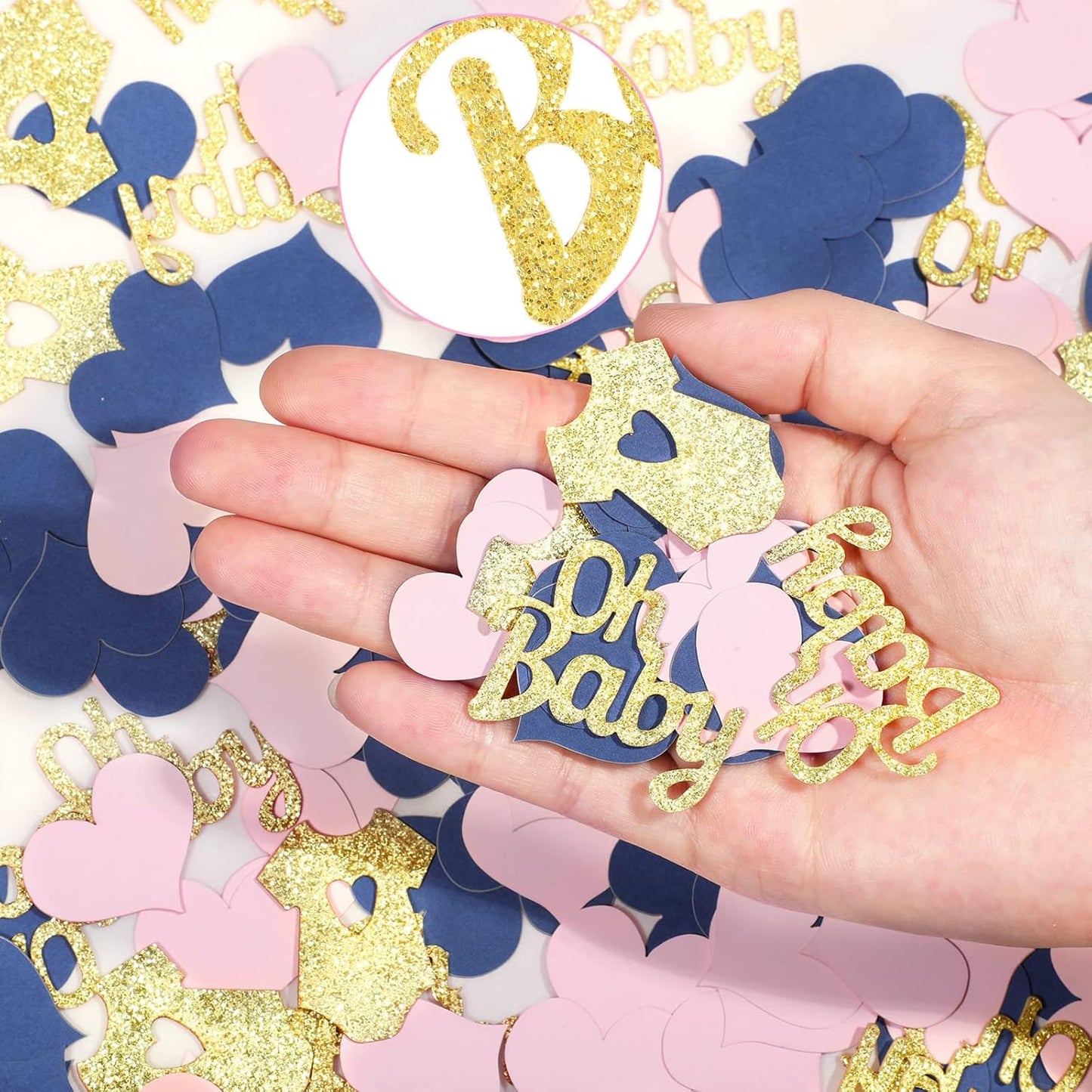Sumind 240 Pieces Gender Reveal Confetti Baby Shower Heart Glitter Baby Clothes Confetti Party Table Decoration for Gender Reveal Party Table Wedding Decor (Pink, Navy Blue, Gold)