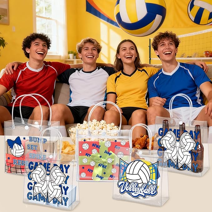 H1vojoxo Volleyball Goodie Gift Bags - 24PCS Volleyball Clear PVC Gift Bags for Team with Handle Bulk Reusable Sport Party Favors Team Birthday Gifts Bag Treat Snack Bag End of Season Gifts Bag