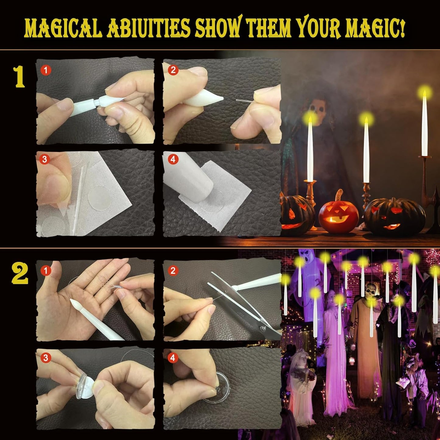 Christmas Decorations, 24PCS Floating Candles with Wand, Hanging Candles with Remote Wand, Warmwhite Flickering Flameless Magic Floating Candle Lights for Halloween Christmas Party