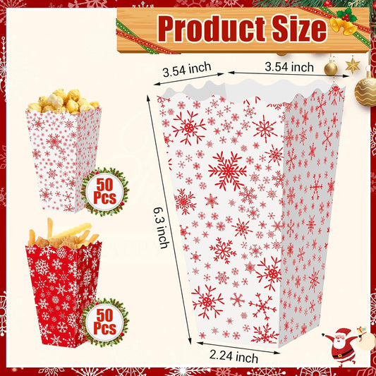 Tenceur 100 Pcs Christmas Snowflake Boxes Red Gingerbread Snowflake Boxes Christmas Paper Snow House Buckets Snack Containers Holiday Case for Xmas Party Gingerbread House Party Favors Supplies