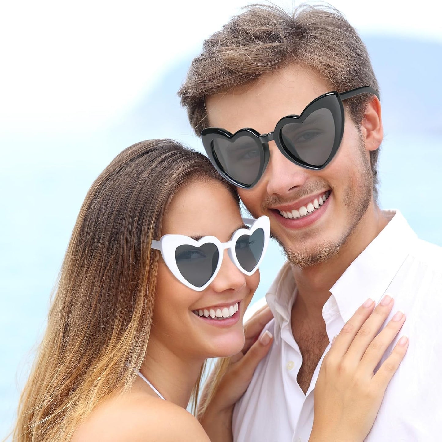AEAHALY Pink White Black Heart Sunglasses for Women Vintage Bride Heart Shaped Sunglasses Wedding Party Accessories