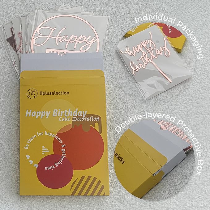 6-Pack Acrylic Birthday Cake Toppers, Minimalist Pink Happy Birthday Sign for Cake Decorations