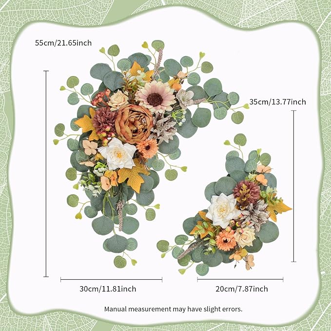 Artificial Wedding Arch Flowers for Wedding Sign,Set of 2 for Wedding Welcome Ceremony Sign,Faux Floral Swags,Wedding, Banquet and Reception Backdrop Floral Decoration (Coffee Orange)