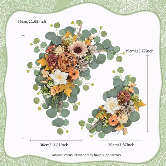 Artificial Wedding Arch Flowers for Wedding Sign,Set of 2 for Wedding Welcome Ceremony Sign,Faux Floral Swags,Wedding, Banquet and Reception Backdrop Floral Decoration (Coffee Orange)