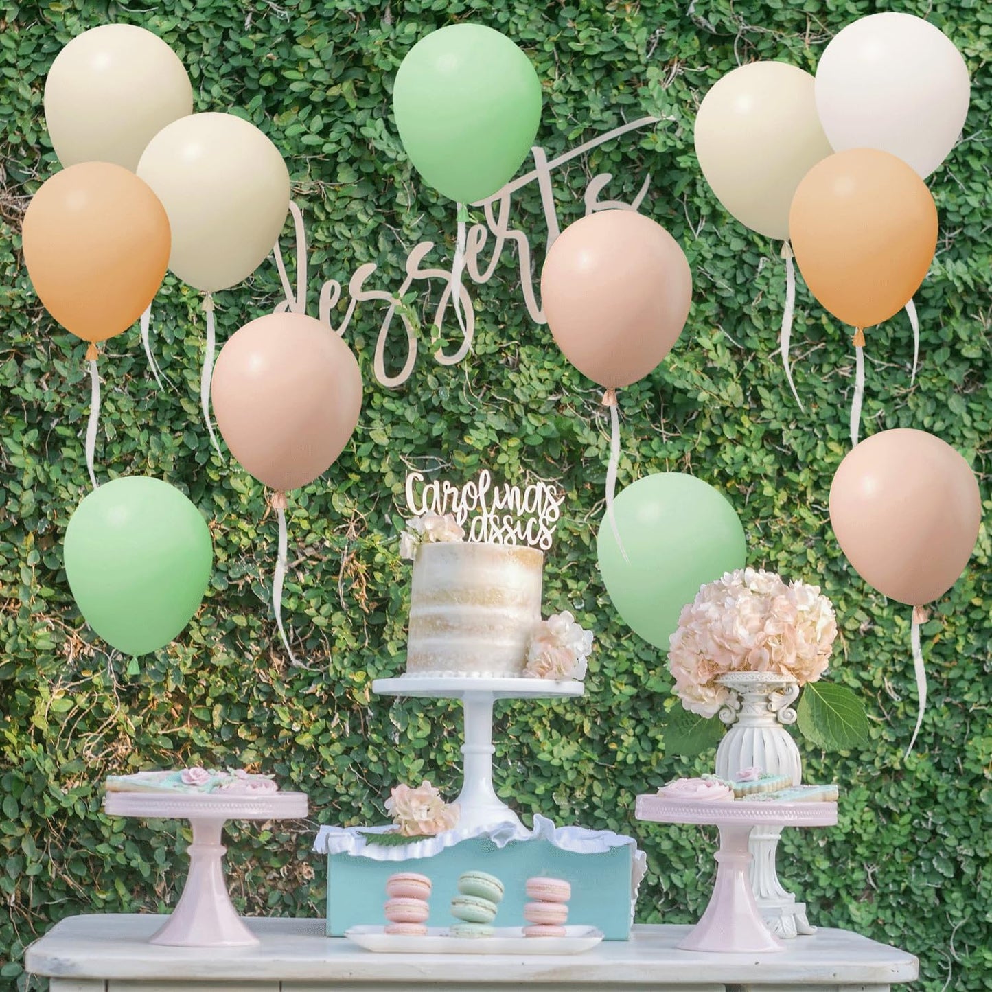 Pink and Dusty Green Balloons,50Pcs 12 Inch Brown Nude Boho White balloons Balloons with Ribbon for Girls Women Birthday Bridal Shower Wedding Tea Party Decorations