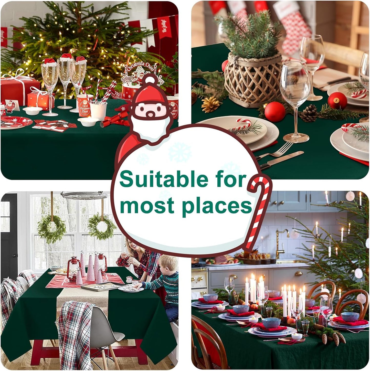Hiasan Waterproof Tablecloth Rectangle - Washable Fabric Table Cloth for Dining Room Kitchen Birthday Party and Outdoor Use, Hunter Green, 54 x 80 Inch
