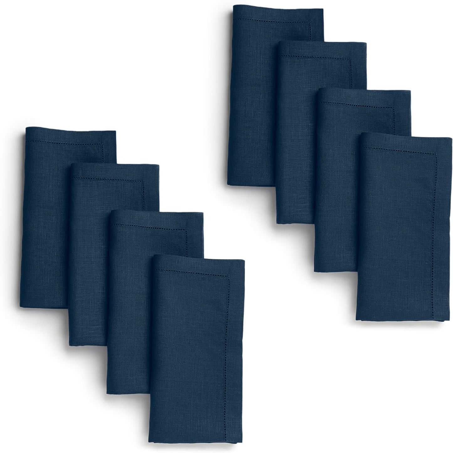 D'Moksha Homes Navy Blue Linen Napkins Set of 8 - Classic Hemstitch 100% Pure Linen Hemstitch Dinner Napkins 20 x 20 Inch for Fall, Thanksgiving, Holiday - Handcrafted and Machine Washable
