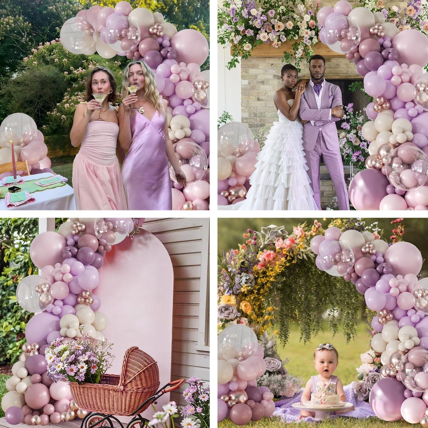 Purple Balloon Arch Kit 132Pcs purple and Pink Balloon Garland Arch Kit with Dusty Purple Light Pink Gold Pink White Clear Balloons for Birthday Baby Shower Bridal Shower Wedding Decorations