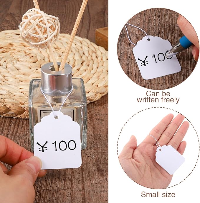 200 Pcs Price Tags with Elastic String, Gift Tags Writable Blank Jewelry Tag for Clothes Jewelry Pricing Gift (1.38×1.8Inch,White)