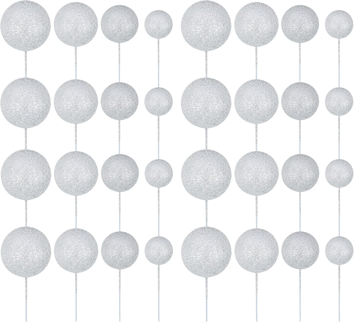 30Pcs Balls Cake Topper Glitter Foam Ball Cake Picks Mini Balloon Cupcake Insert Bubble Balls DIY Decoration for Baby Shower Wedding Anniversary Kids Birthday Graduation Party Cake Decorations Silver