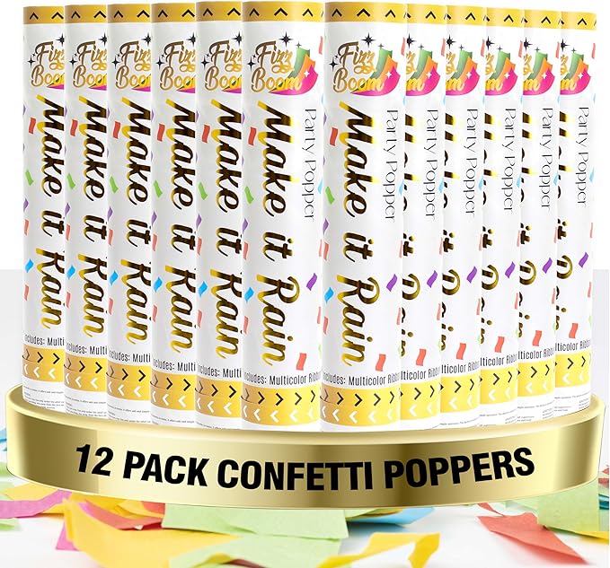 12 Pack 12 Inch Confetti Poppers, Biodegradable Confetti Popper Set for Wedding, Birthday Party Celebrations | Releases 15 ft in the Air