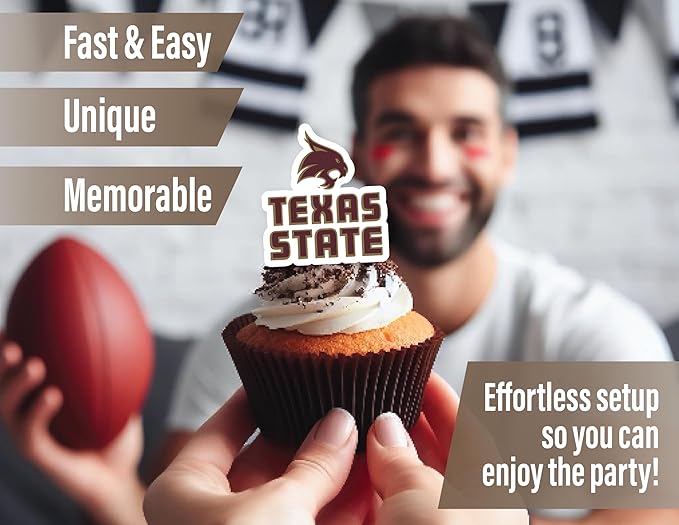 Texas State Party Supplies for TXST Football, Birthday Gift, Graduation Party Banner and Cake Toppers (42 Pieces) (Texas State Bobcats)