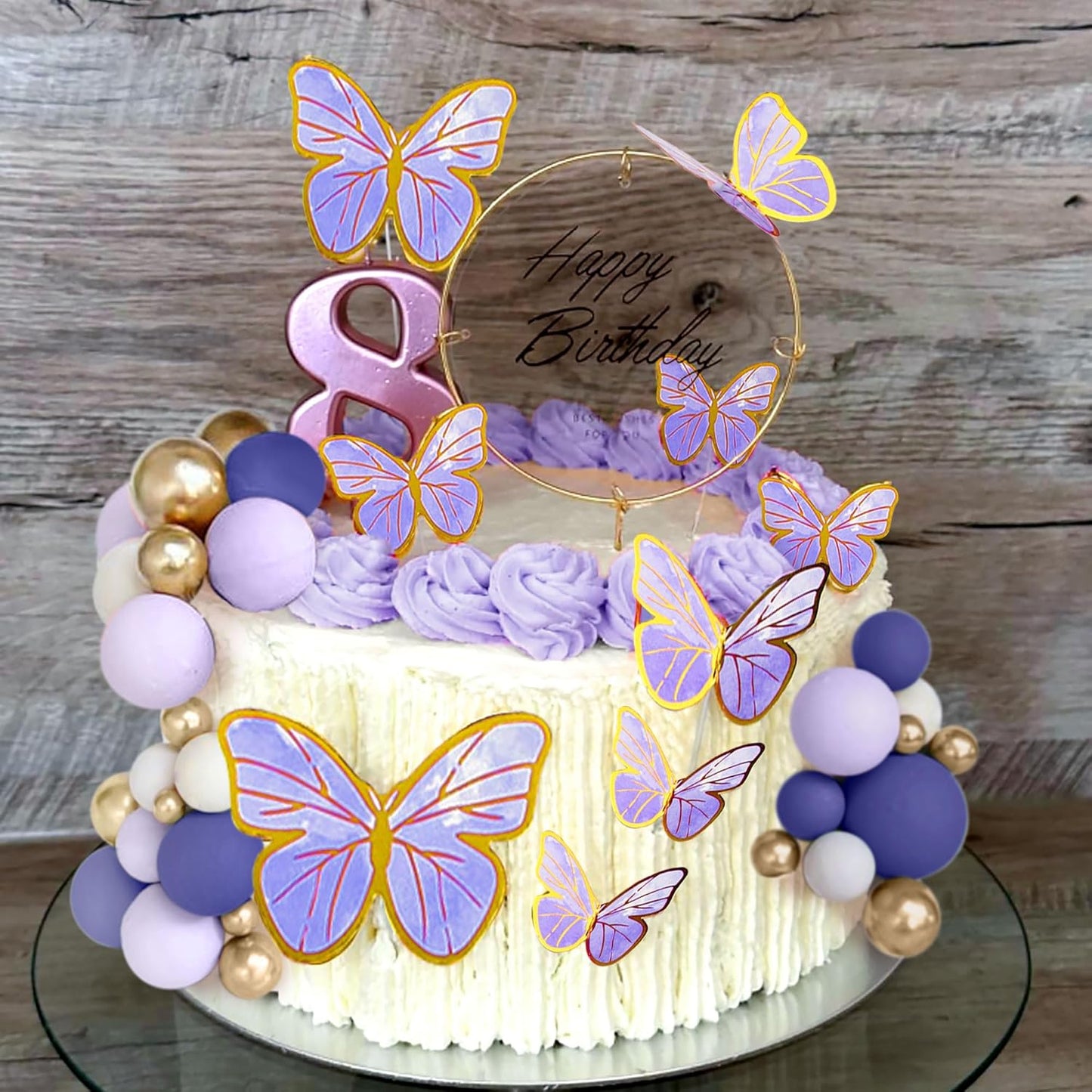 47PCS Purple Butterfly Cake Topper,Butterfly Cake Decorations Include Cake Toppers Pink Gold Balls for Baby Shower Wedding Birthday Bridal Shower Party Decor(Purple)