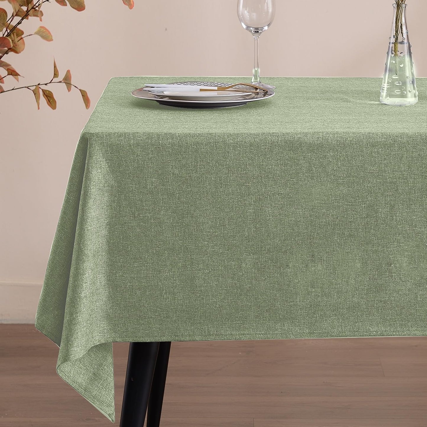 Rectangle Tablecloth Linen Textured Table Cloths 55 x 71 Inch Waterproof Spill-Proof Wipeable Wrinkle Free Dining Table Cover for Buffet Party Farmhouse Outdoor and Indoor Use, Sage Green