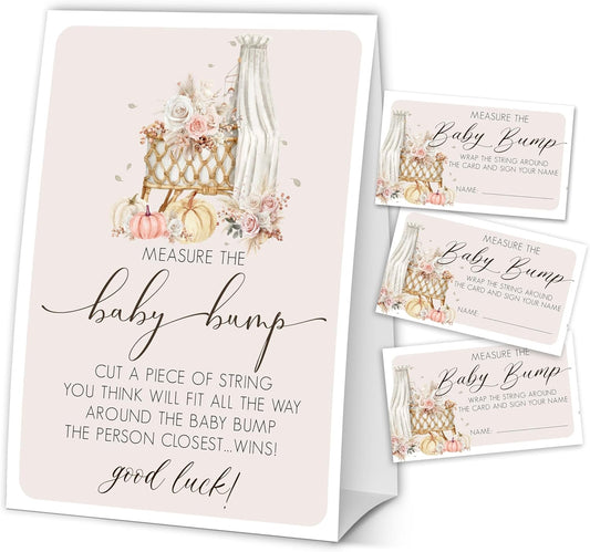 Measure the Belly Baby Shower Games, Fall Bohemia Baby Shower Decorations, Fall Pumpkin Party Supplies for Guests-1 Sign &50 Cards - 06